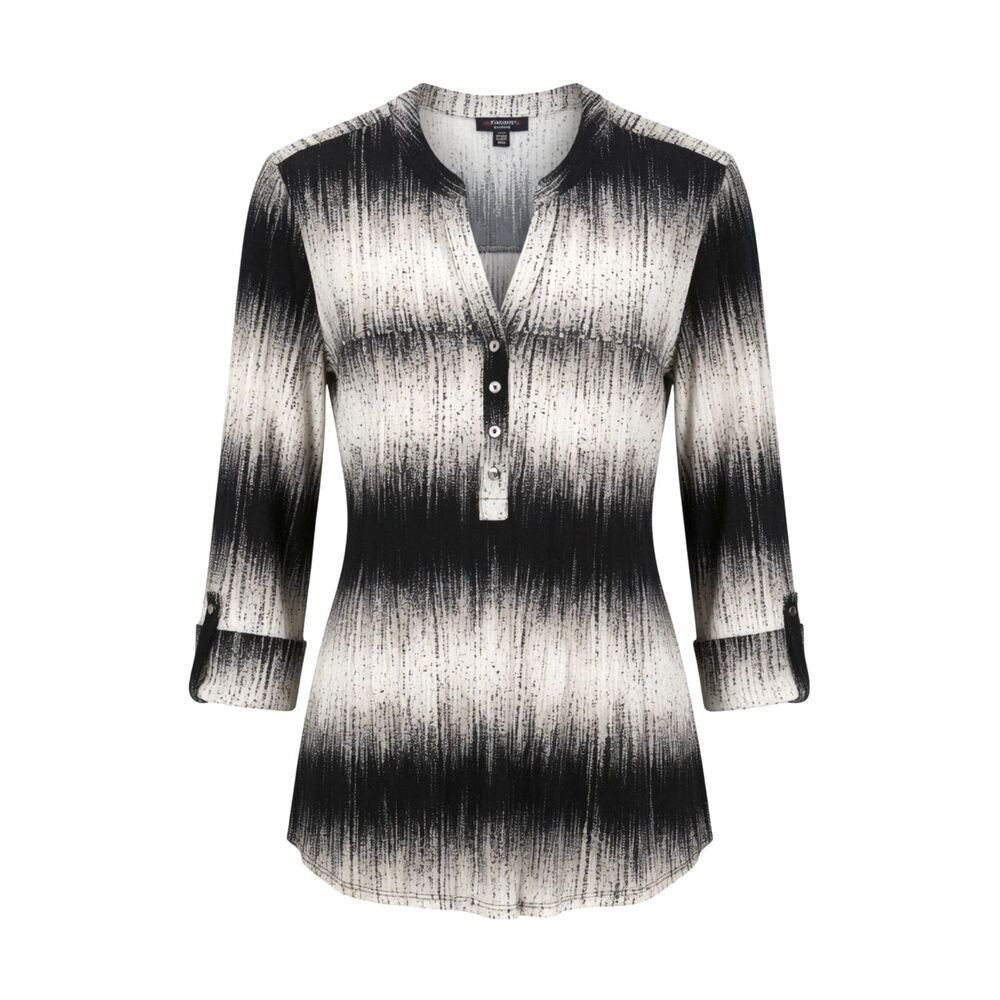 Cocomo Women's Plus Size 3X Black Multi Color Studded Pintuck 3/4 Sleeve Top